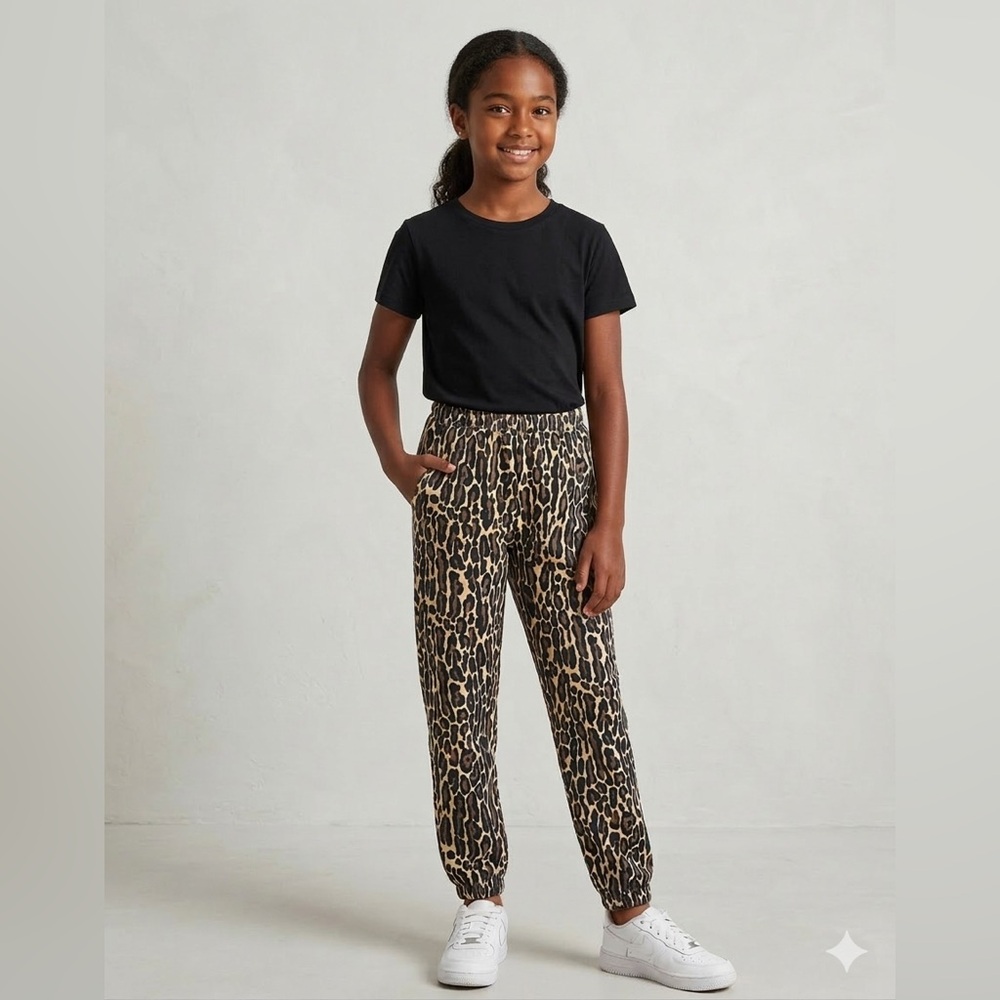 Zara Girls Leopard Print Jogger Pants - Beige, Brown & Black I-0335